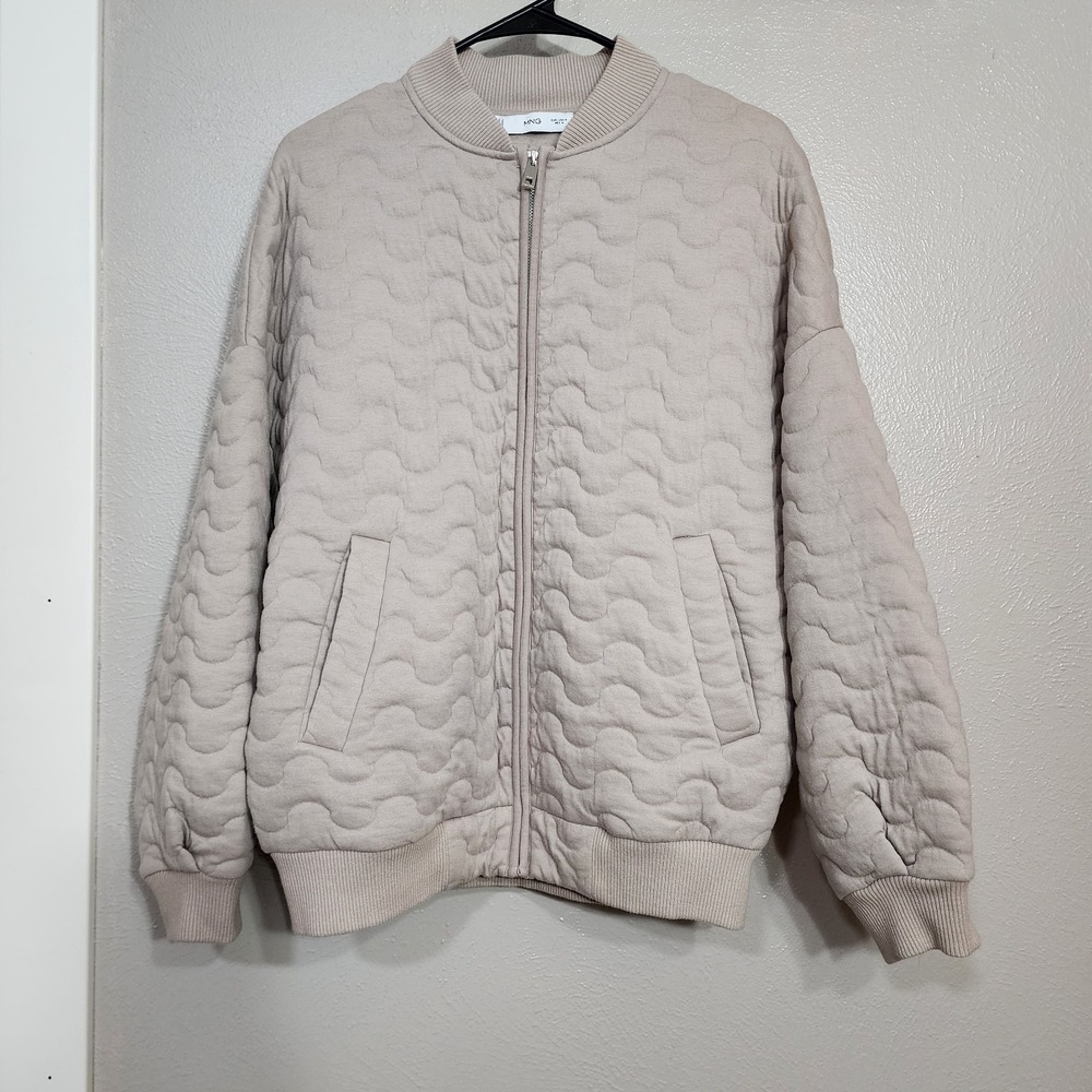 MANGO‎ Jacket Quilted Beige Women's Size Medium Cotton Padded Bomber